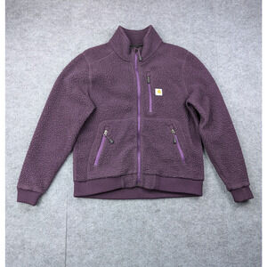 Carhartt Sherpa Fleece Sweatshirt Womens Medium Relaxed Fit Purple Work Wear Y2K